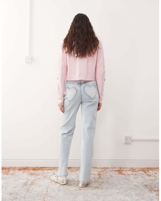 Vaqueros De Pernera Recta Con Lavado Descolorido Helado Y Bolsillos En Forma De Corazón De -Azul Miss Selfridge de color Pink