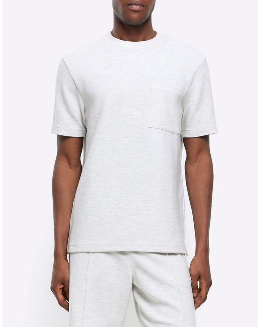 River Island White Regular Fit Textured Pocket T-shirt for men