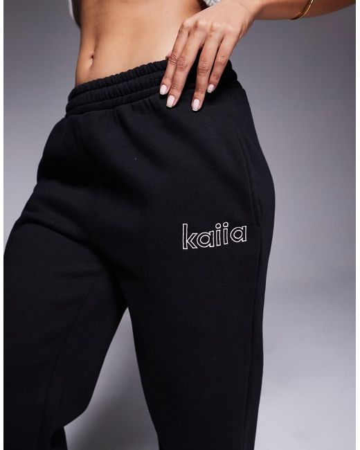 Kaiia Black Cotton Rich Logo Wide Leg Sweatpants