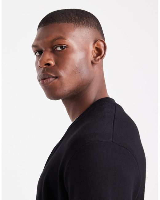 Threadbare Black Knitted Zip Through Bomber Cardigan for men