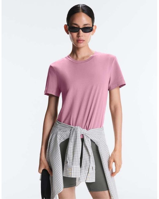 Oysho Pink Regular Fit Cotton Blend Short Sleeve T-shirt