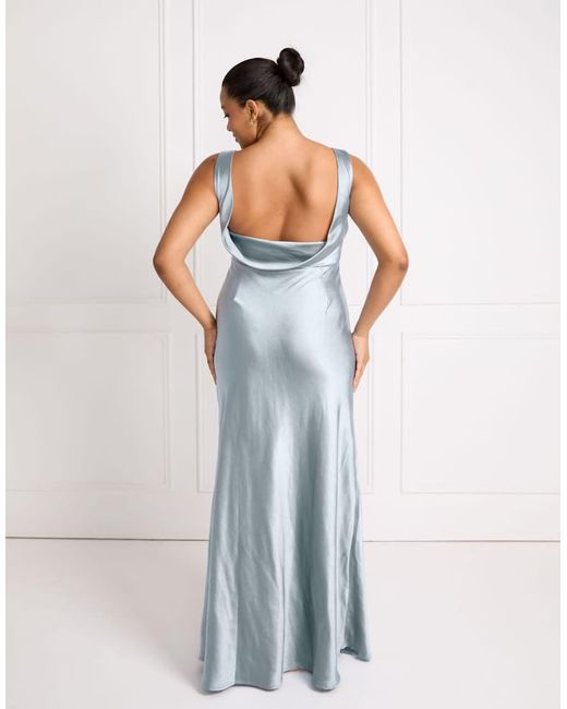 Six Stories White Bridesmaid Satin Cowl V Back Maxi Dress