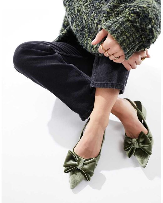 Asos Design Wide Fit Black Symphony Bow Slingback Mid Block Heeled Shoes