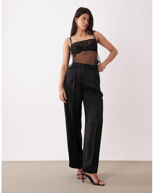 ASOS Black Lace Trim Cami Top With Textured Mesh