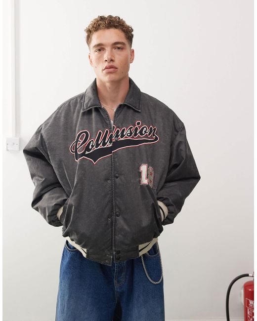Collusion Gray Varsity Bomber Jacket for men
