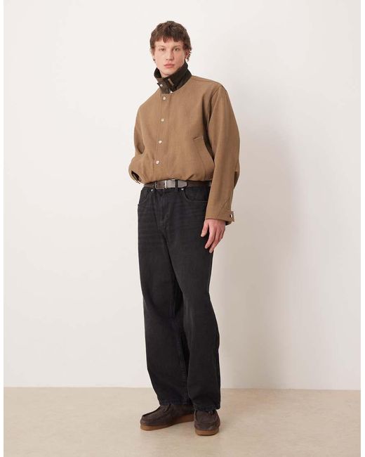 ASOS Natural Harrington Jacket With Contrast Collar for men