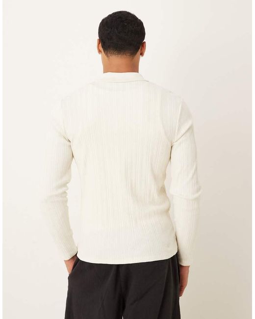 ASOS White Muscle Fit Long Sleeve Polo With Zip for men