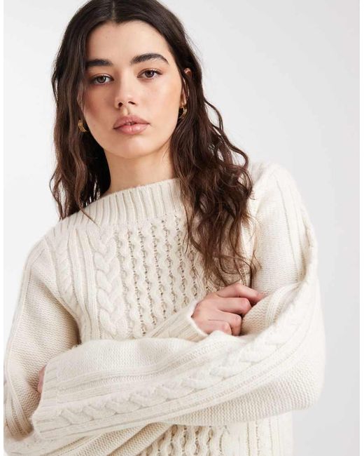 New Look Natural Cable Wide Sleeve Jumper