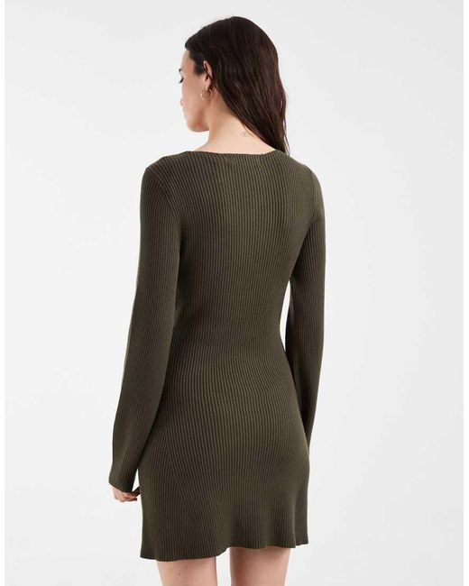 Vero Moda Brown Long Sleeve Boat Neck Knitted Mini Dress