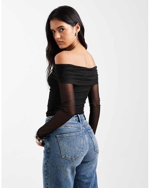Cotton On Black Ashley Off Shoulder Mesh Top