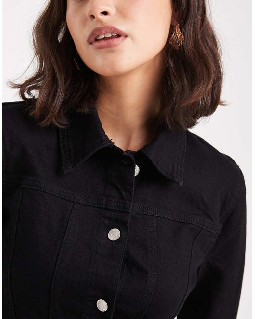 ASOS Black Denim Mini Shirt Dress With Flare Hem