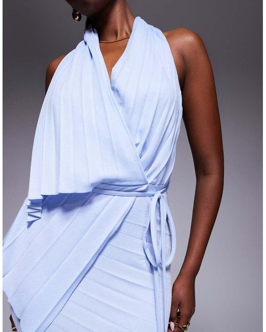 ASOS Pleated Plunge Maxi Dress With Asymmetric Wrap Detail in Purple | Lyst  UK