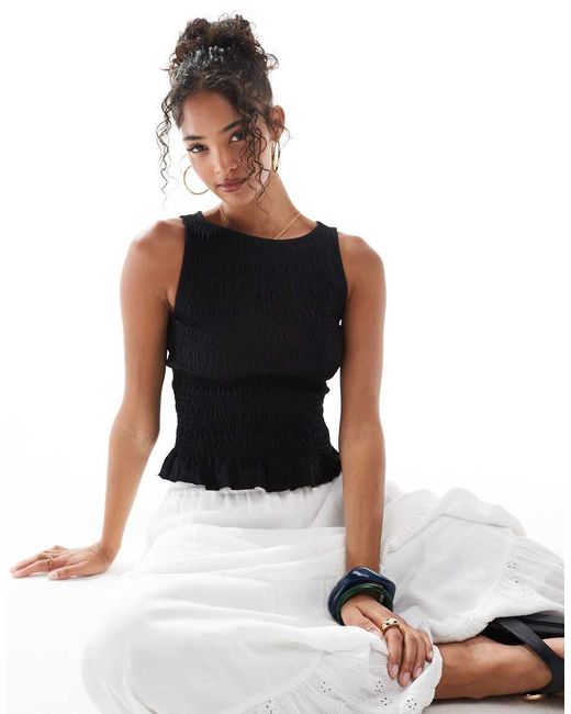 Stradivarius Black Ruched Tiered Detail Top