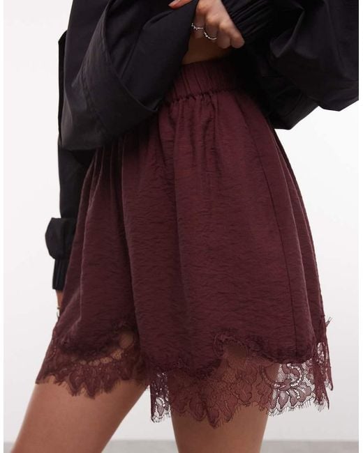 ASOS Brown Satin Lace Trim Short