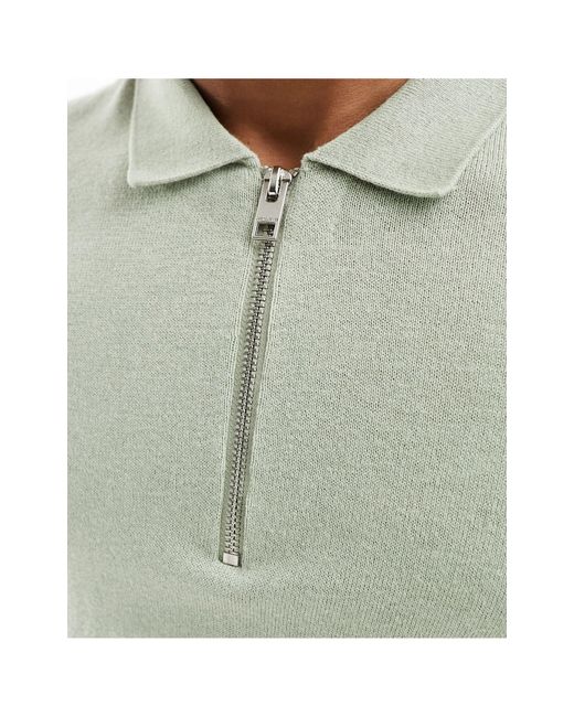 Jack & Jones Green Knitted Polo With Zip for men