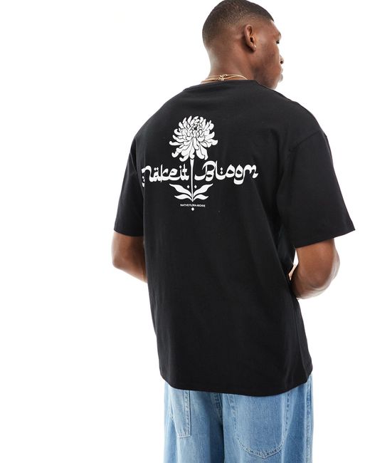 Jack & Jones Black Oversized T-shirt With Make It Bloom Back Print for men