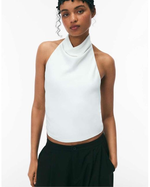 Stradivarius White Satin Effect Halter Top