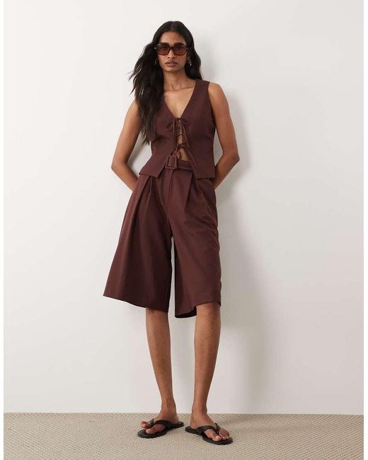 Miss Selfridge Brown Tailored Tie Front Top