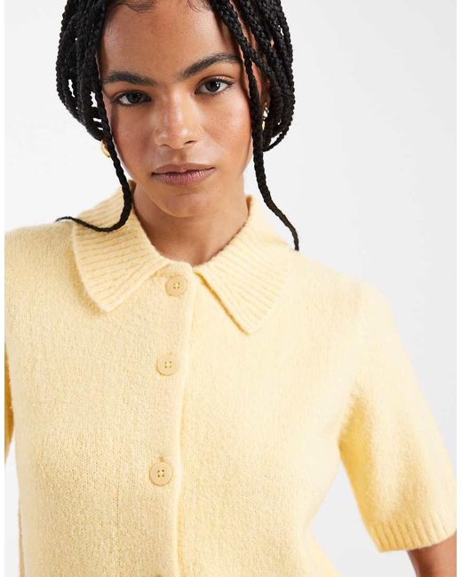 Threadbare Natural Short Sleeve Cardigan With Collar