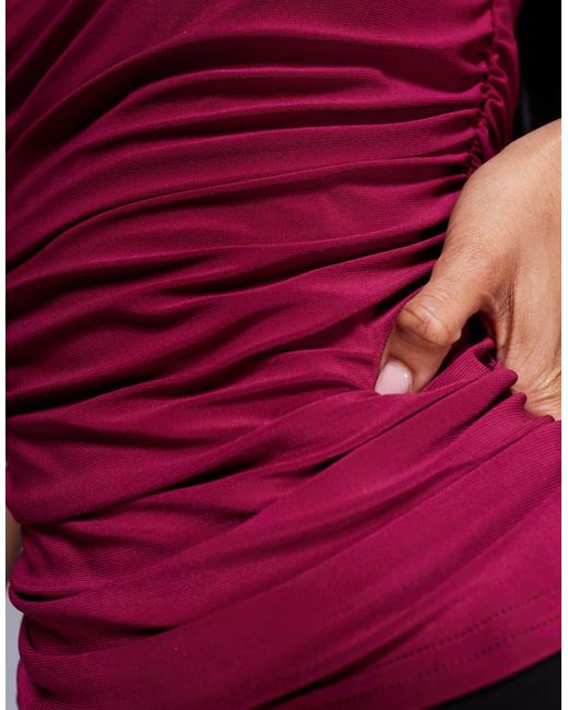 Missy Empire Red Exclusive Double Laye Slinky Off Shoulder Top