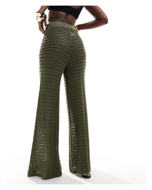 In The Style Green Crochet Wide Leg Trouser Co-ord