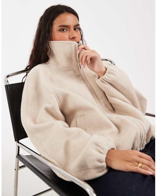 ASOS Natural Funnel Neck Bubble Hem Jacket With Wool