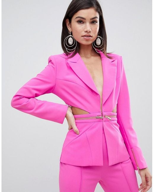 Forever Unique Pink Cut Out Suit Blazer