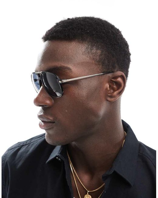 Occhiali Da Sole Aviatore Con Montatura Nera Con Dettagli Color Oro E Lenti Nere di ASOS in Black da Uomo