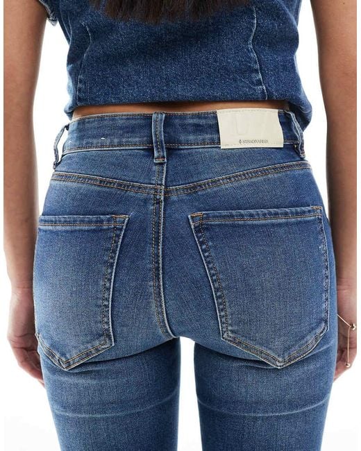 Stradivarius Blue Petite D78 Cropped Flare Jean