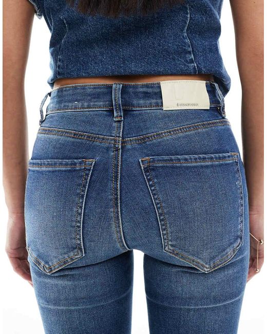 Stradivarius Blue Petite D78 Cropped Flare Jean