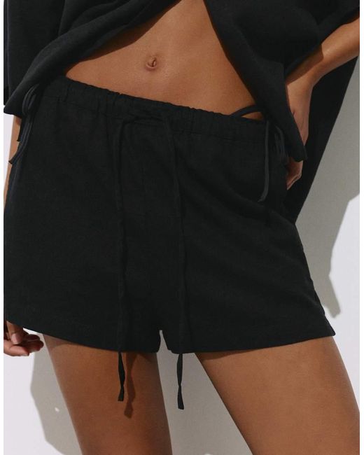 Pull&Bear Black Linen Blend Shorts
