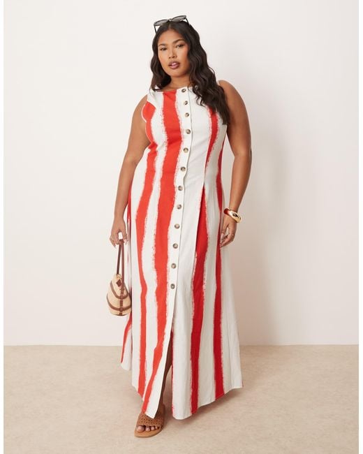 ASOS Red Asos design curve – gestreiftes maxi-westenkleid mit knopfleiste und u-boot-ausschnitt