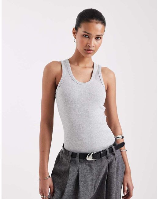 JJXX White Frida Ribbed Singlet Top