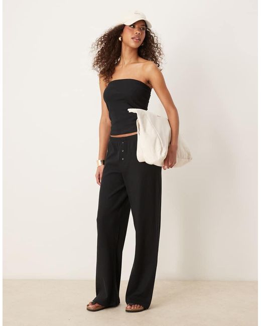 ASOS Broek Met Wijde Pijpen En Wafelstructuur in het Natural