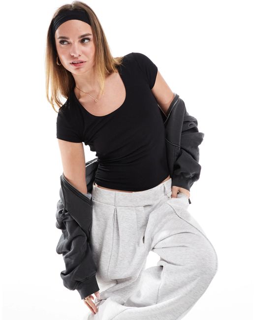 Cotton On Black Cotton on – byron – kurzärmliges oberteil mit eckigem ausschnitt