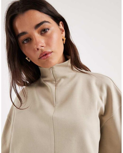 ASOS Natural High Neck Long Sleeve With Zip Top