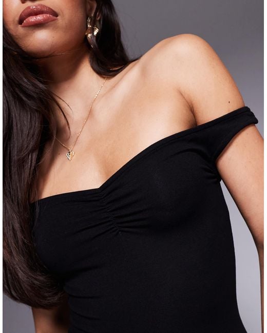 ASOS Black Off Shoulder With Split Detail Maxi Dress