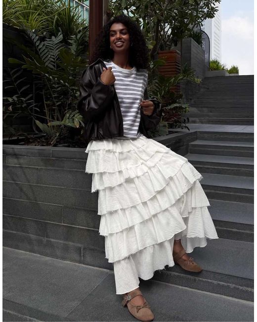 Bershka Black Rustic Frill Midi Skirt