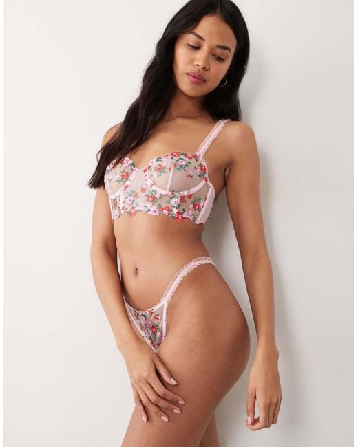 Wild Lovers Pink Suzette Embroidered Floral Mesh Bustier Bra