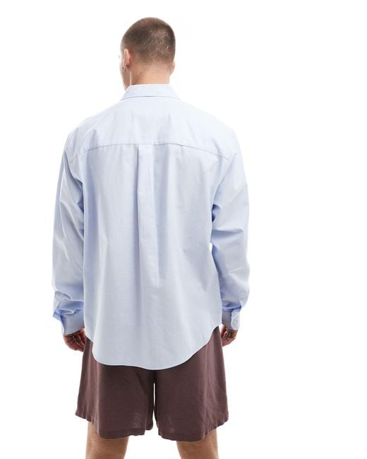 Bershka White Boxy Fit Long Sleeve Shirt for men
