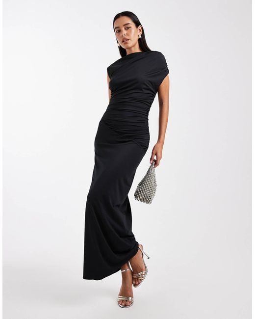 4th & Reckless Blue Double Layered Slinky Drape Waist Detail High Neck Sleeveless Maxi Dress