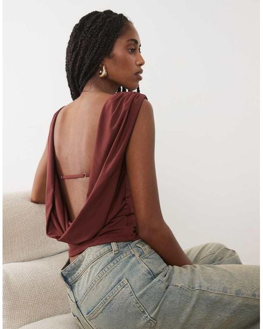 Abercrombie & Fitch Brown Cowl Back Slinky Top With