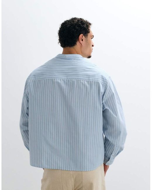 ASOS Blue Boxy Oversized Poplin Stripe Shirt With Neck Tie for men