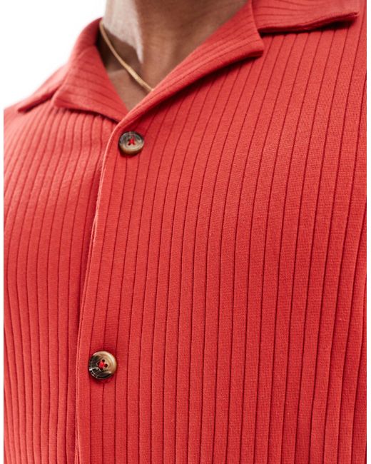 ASOS – locker geschnittenes, geripptes polohemd in Red für Herren
