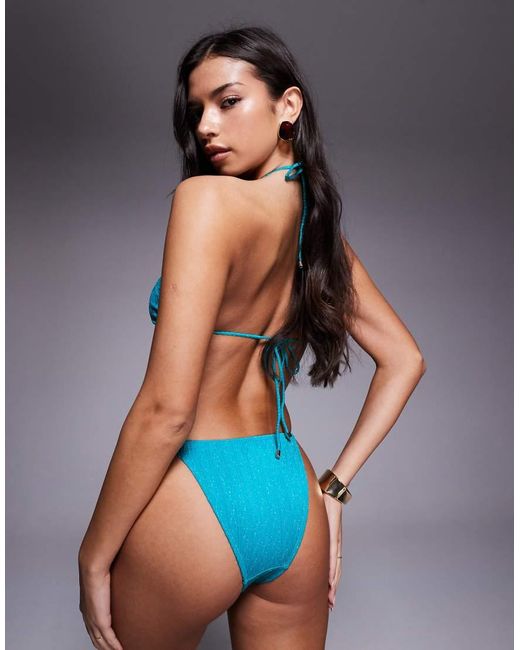 South Beach Blue Bikini Bottom With Flower Detail