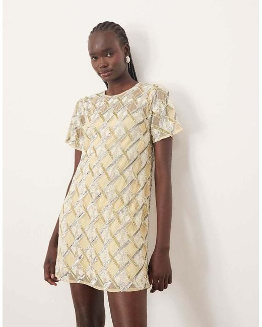 ARRANGE Natural Embellished T-shirt Mini Dress