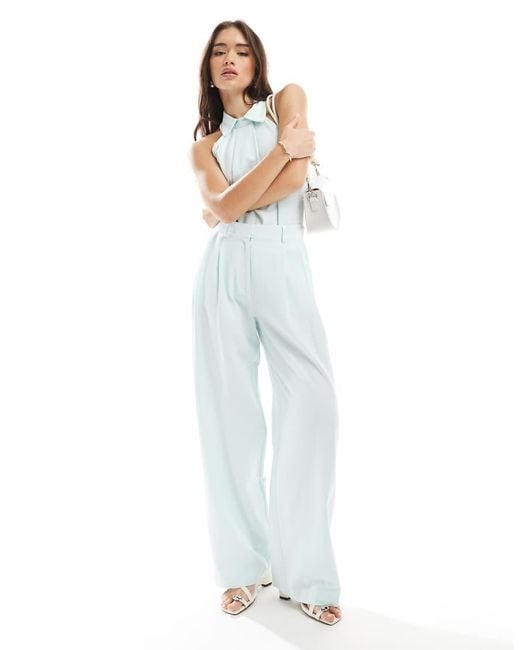 Pantalones Azules De Talle Bajo De Mezcla De Lino De (Parte De Un Conjunto) ASOS de color White