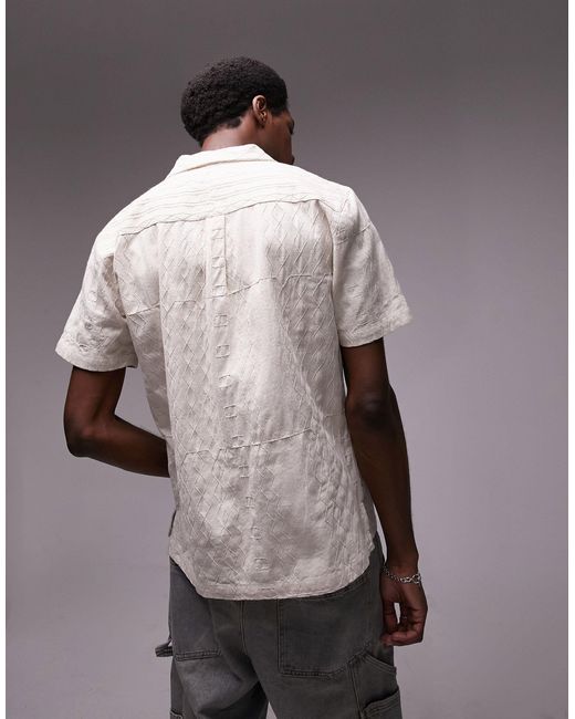 Topman Natural Short Sleeve All Over Embroidered Shirt for men