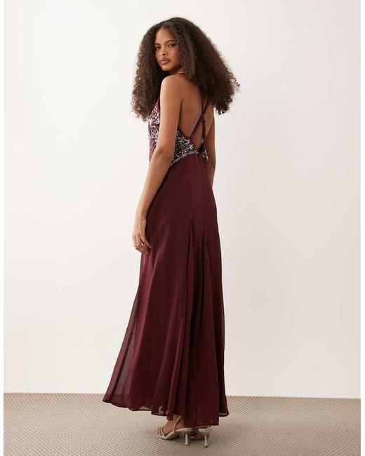 Abercrombie & Fitch Red Plunge Neck Maxi Dress With Cross Back Detail