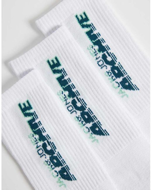 Jack & Jones White 3 Pack Sports Socks With Archive Print for men